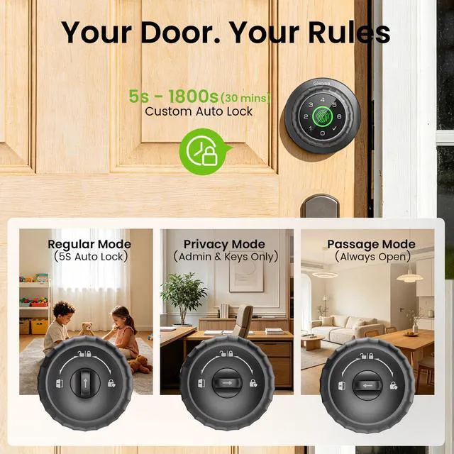 Alt view image 7 of 7 - Fingerprint Door Lock, 4-in-1 Smart Lock with Removable Battery | Smart Fingerprint Door Knob with Keypad, App Control, Black Biometric Door Knob with Lock, Auto Lock for Bedroom, Home Office