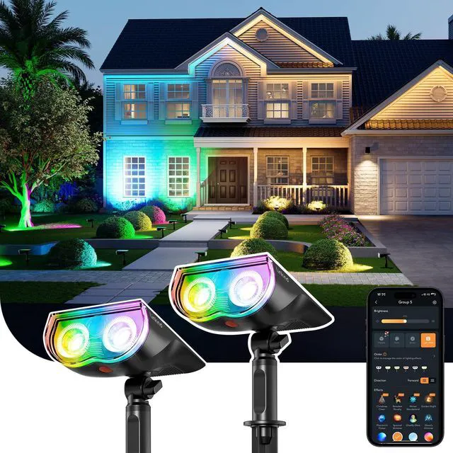 Main image of Smart Solar Spot Lights Outdoor SL5C, IP67 Solar Lights Outdoor | RGB Color Changing Halloween Decorations, APP/Voice Control Solar Lights,Landscape Lighting for Yard, Garden, Pathway(2 Pack)