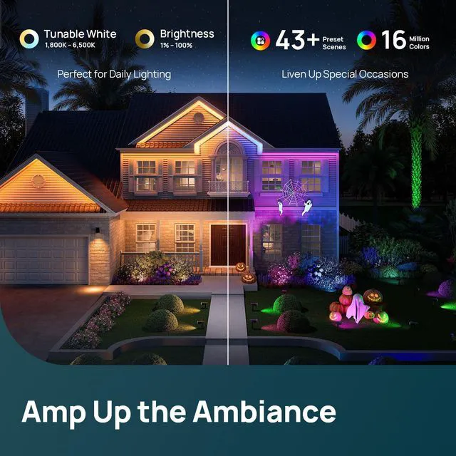 Alt view image 5 of 7 - Smart Solar Spot Lights Outdoor SL5C, IP67 Solar Lights Outdoor | RGB Color Changing Halloween Decorations, APP/Voice Control Solar Lights,Landscape Lighting for Yard, Garden, Pathway(2 Pack)