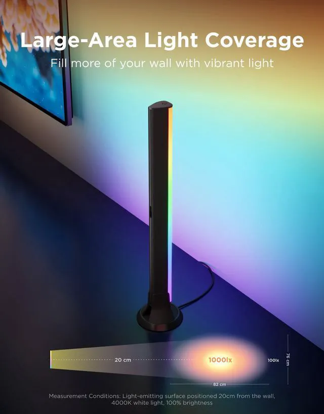 Alt view image 3 of 7 - Smart RGBWIC Light Bars, 15-Inch WiFi TV Backlight for 45-70-Inch TVs | Compatible with Matter, Alexa, Google Assistant, SmartThings, Multiple Placement Options for Livingroom, Black
