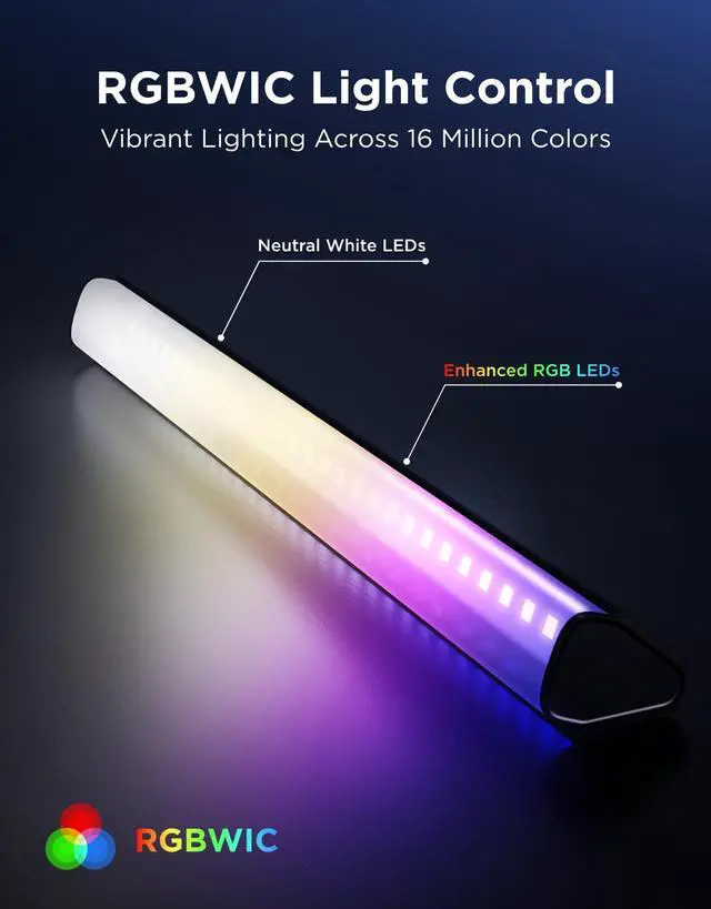 Alt view image 4 of 7 - Smart RGBWIC Light Bars, 15-Inch WiFi TV Backlight for 45-70-Inch TVs | Compatible with Matter, Alexa, Google Assistant, SmartThings, Multiple Placement Options for Livingroom, Black