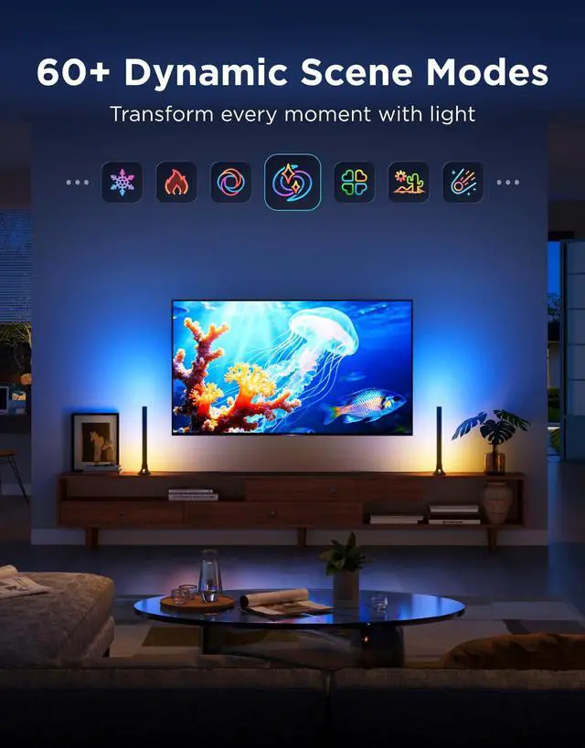 Alt view image 6 of 7 - Smart RGBWIC Light Bars, 15-Inch WiFi TV Backlight for 45-70-Inch TVs | Compatible with Matter, Alexa, Google Assistant, SmartThings, Multiple Placement Options for Livingroom, Black