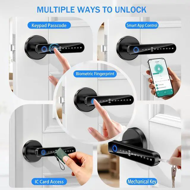 Alt view image 2 of 7 - Fingerprint Door Lock - Smart Door Handle with Keypad, Biometric Door Knob for Bedroom, Home Office