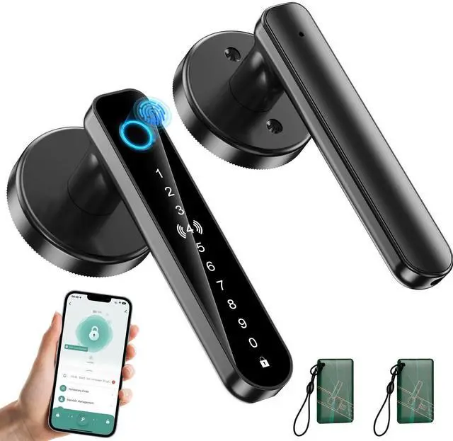 Main image of Fingerprint Door Lock - Smart Door Handle with Keypad, Biometric Door Knob for Bedroom, Home Office