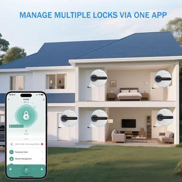 Alt view image 7 of 7 - Fingerprint Door Lock - Smart Door Handle with Keypad, Biometric Door Knob for Bedroom, Home Office