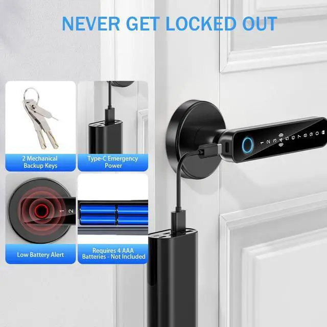 Alt view image 6 of 7 - Fingerprint Door Lock - Smart Door Handle with Keypad, Biometric Door Knob for Bedroom, Home Office