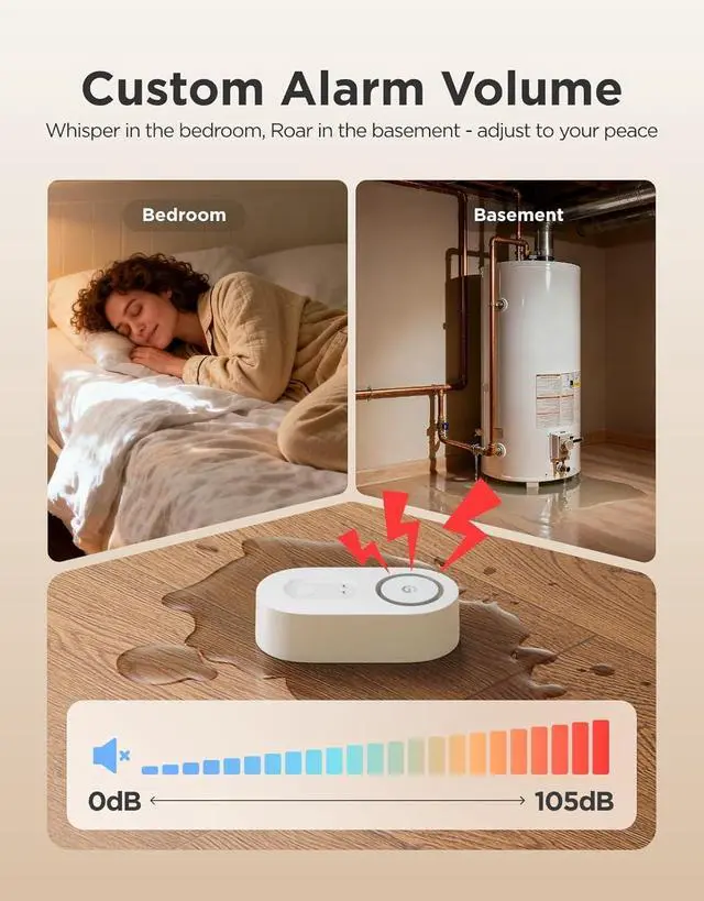 Alt view image 4 of 7 - Upgraded Smart Water Leak Detector 1s with High Alarm, 5 Pack | 1804ft Ultra-Long Range, WiFi Water Sensor with SMS/Email/APP Push, 5Yr Battery Life,IP67, Suit for Home, Basement, Kitchen