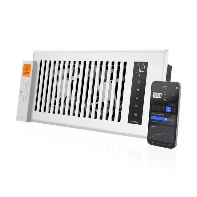 Main image of AIRTAP T4, White Register Booster Fan for 4x10 Openings | Automatic Open/Close Vents, Wireless LCD Temperature Controller, WiFi App, Quiet 10-Speeds, Smart Home