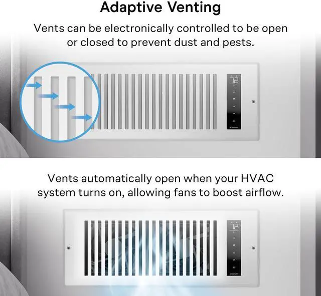 Alt view image 3 of 7 - AIRTAP T4, White Register Booster Fan for 4x10 Openings | Automatic Open/Close Vents, Wireless LCD Temperature Controller, WiFi App, Quiet 10-Speeds, Smart Home