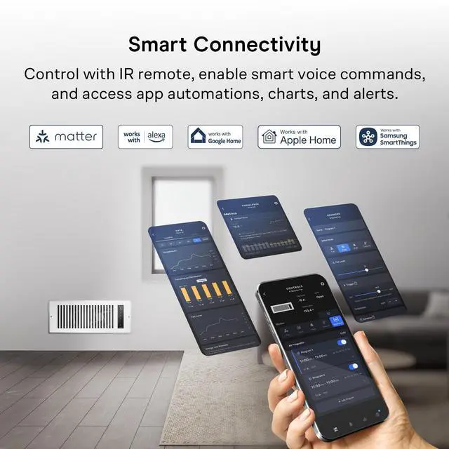 Alt view image 4 of 7 - AIRTAP T4, White Register Booster Fan for 4x10 Openings | Automatic Open/Close Vents, Wireless LCD Temperature Controller, WiFi App, Quiet 10-Speeds, Smart Home