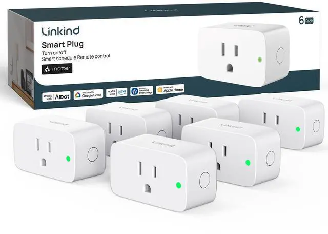 Main image of Matter Smart Plug, Work with Apple Home, Alexa, Siri, Google Home | Smart Outlet Timer & Schedule, Smart Home, 15A/1800W, APP Remote Control, ETL Certified, 2.4G Wi-Fi Only, 6 Pack