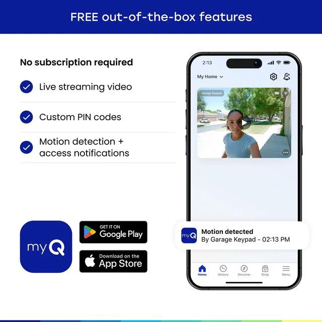 Alt view image 7 of 7 - myQ Smart Garage Door Video Keypad with Wide-Angle Camera,Customizable PIN Codes,and Smartphone ControlTake Charge of Your Garage Access Works with Chamberlain, LiftMaster and Craftsman openers,White