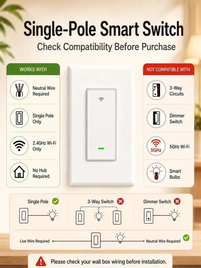 Alt view image 2 of 7 - Switches for Lights, Single Pole WiFi, Works with Alexa, 4 Pack | Google Home Compatible, Neutral Wire Required, 2.4GHz WiFi, Voice Control, App Control, Schedule, Timer, UL FCC Listed