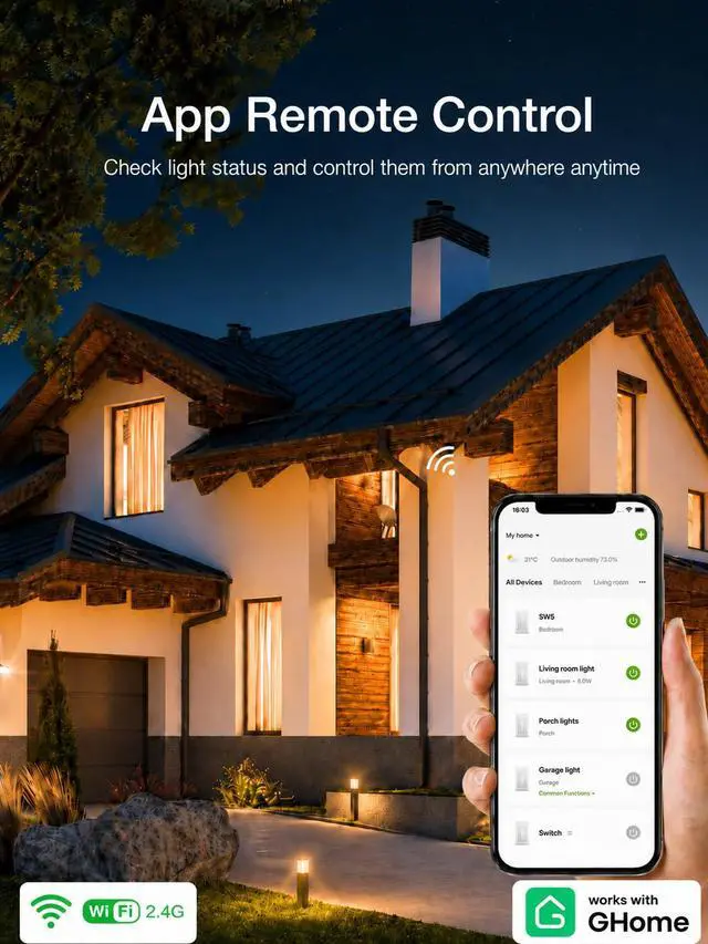 Alt view image 5 of 7 - Switches for Lights, Single Pole WiFi, Works with Alexa, 4 Pack | Google Home Compatible, Neutral Wire Required, 2.4GHz WiFi, Voice Control, App Control, Schedule, Timer, UL FCC Listed