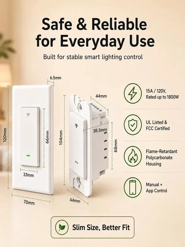 Alt view image 7 of 7 - Switches for Lights, Single Pole WiFi, Works with Alexa, 4 Pack | Google Home Compatible, Neutral Wire Required, 2.4GHz WiFi, Voice Control, App Control, Schedule, Timer, UL FCC Listed