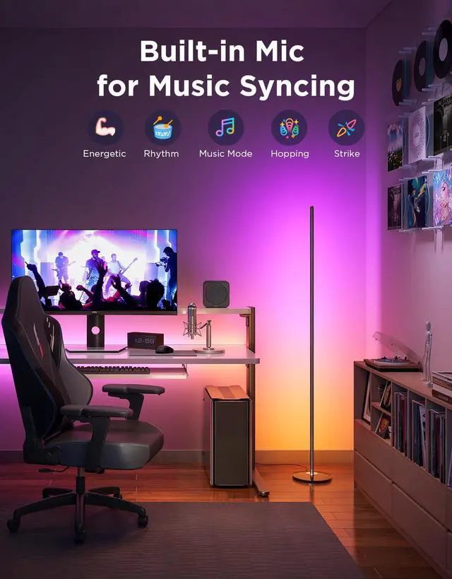 Alt view image 6 of 7 - RGBIC Floor Lamp Basic, 1000lm LED Corner Lamp, Black | Compatible with Alexa and Matter, Modern Floor Lamp with Music Sync and 16 Million DIY Colors, Standing Lamp for Bedroom
