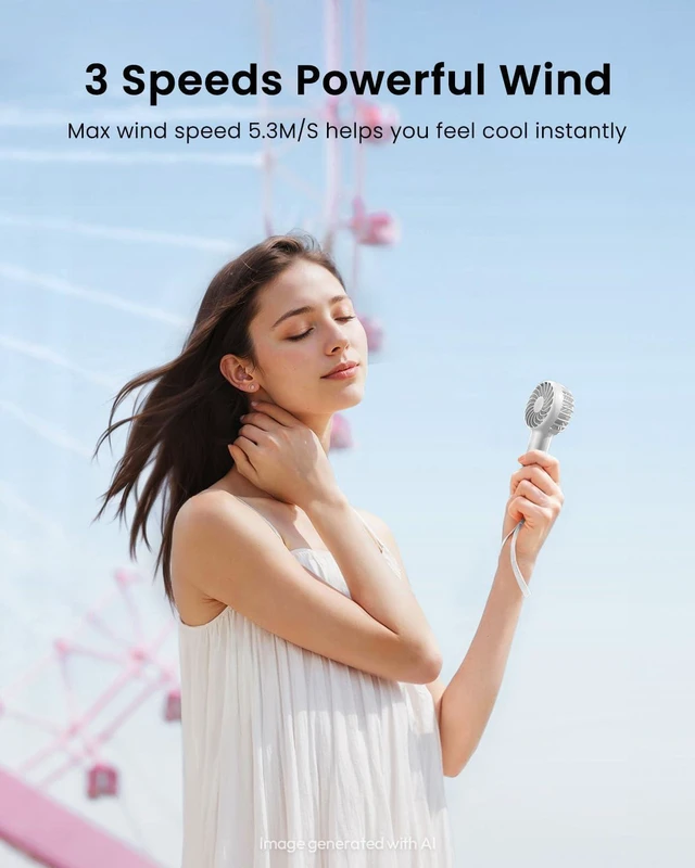 Alt view image 2 of 6 - Mini Portable Handheld Fan, Travel Essentials for Women Girl White | 3 Speed Powerful, Battery Operated, Small USB Rechargeable, 3.3 oz Small Personal Fan for Makeup Eyelash Camping Beach Cruise