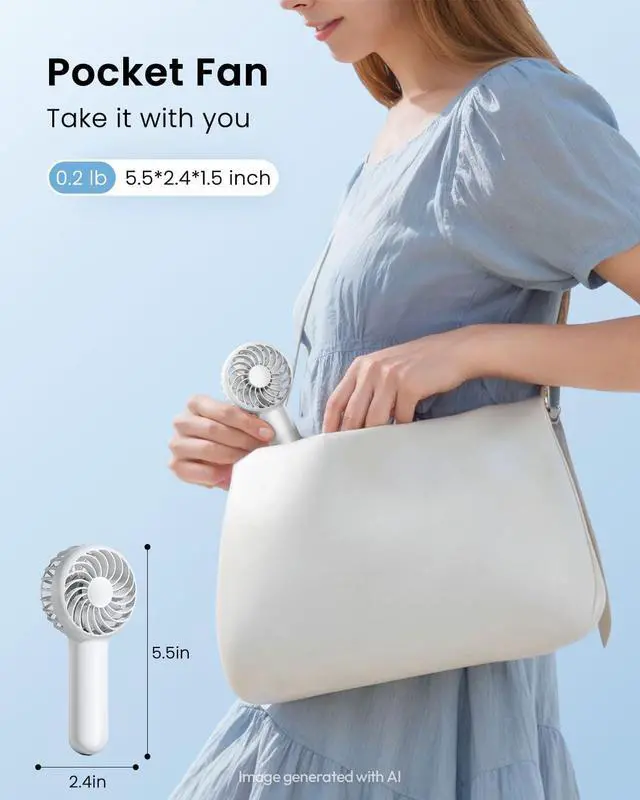 Alt view image 3 of 6 - Mini Portable Handheld Fan, Travel Essentials for Women Girl White | 3 Speed Powerful, Battery Operated, Small USB Rechargeable, 3.3 oz Small Personal Fan for Makeup Eyelash Camping Beach Cruise