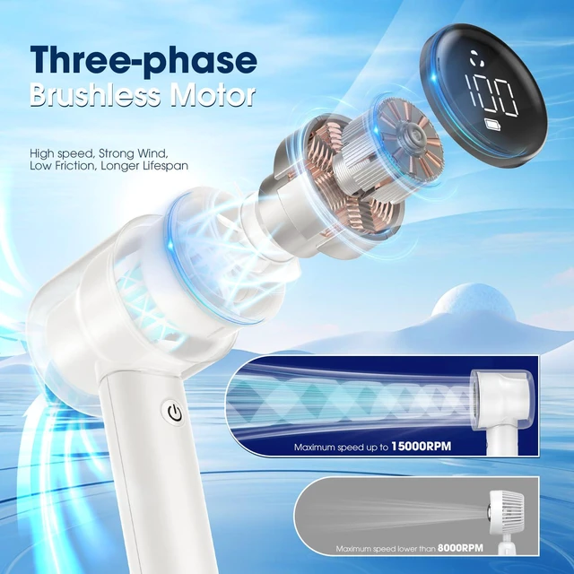 Alt view image 3 of 7 - 15000RPMPortable Handheld Turbo Fan, 1-100 Speed,Ultra High-speed,Personal Hand Held Travel Fans,5000mAh Battery Rechargeable Mini Fans,Digital Display,Small Pocket Fan for Summer Essential Gift