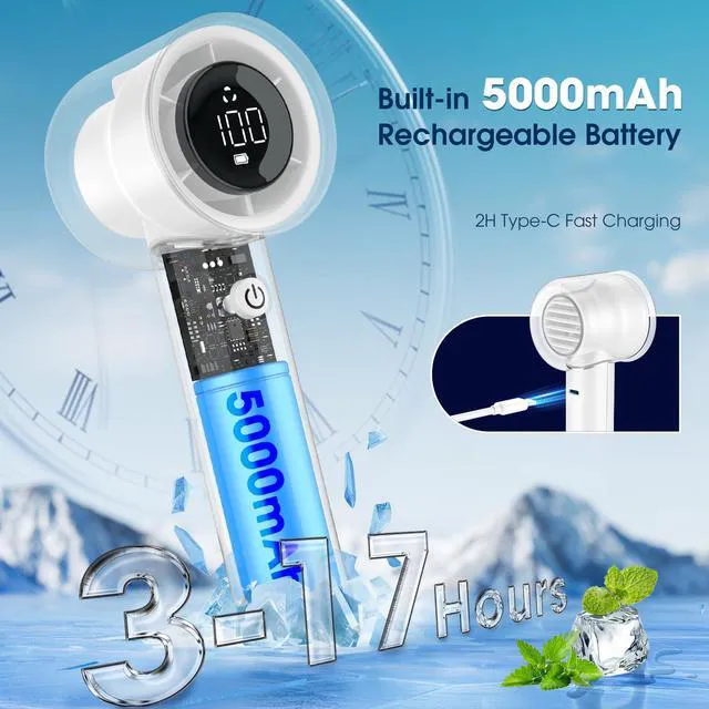 Alt view image 4 of 7 - 15000RPMPortable Handheld Turbo Fan, 1-100 Speed,Ultra High-speed,Personal Hand Held Travel Fans,5000mAh Battery Rechargeable Mini Fans,Digital Display,Small Pocket Fan for Summer Essential Gift