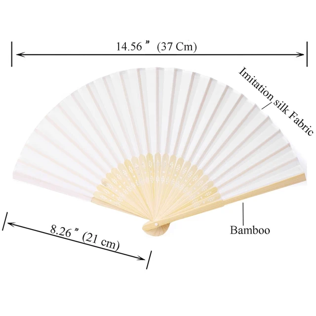 Alt view image 2 of 5 - 24pcs White Imitated Silk Hand Fan Imitated Silk Fabric Bamboo Handheld Folded Fan Bridal Dancing Props Church Wedding Party Favors with Organza Bags (White)