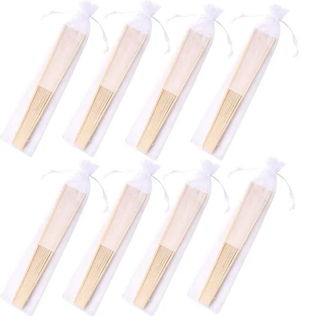 Alt view image 4 of 5 - 24pcs White Imitated Silk Hand Fan Imitated Silk Fabric Bamboo Handheld Folded Fan Bridal Dancing Props Church Wedding Party Favors with Organza Bags (White)