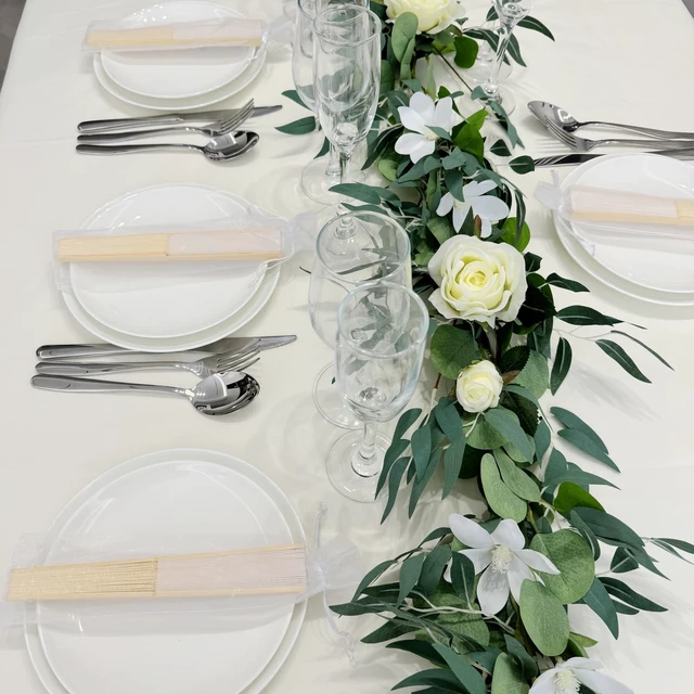 Alt view image 3 of 5 - 24pcs White Imitated Silk Hand Fan Imitated Silk Fabric Bamboo Handheld Folded Fan Bridal Dancing Props Church Wedding Party Favors with Organza Bags (White)