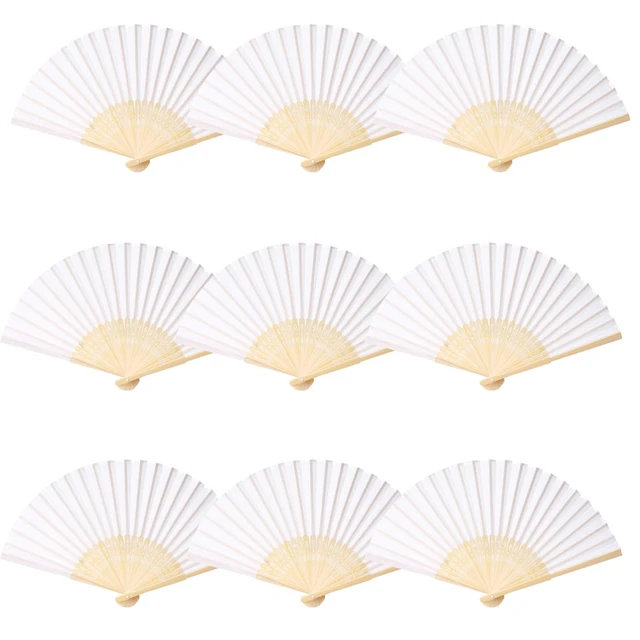 Alt view image 5 of 5 - 24pcs White Imitated Silk Hand Fan Imitated Silk Fabric Bamboo Handheld Folded Fan Bridal Dancing Props Church Wedding Party Favors with Organza Bags (White)