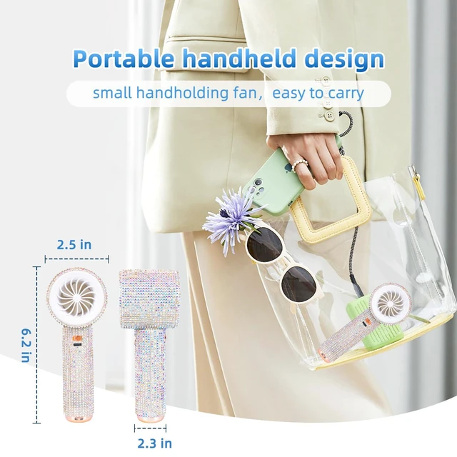 Alt view image 3 of 7 - Full Diamond Portable Handheld Turbo Fan | 1800mAh USB Rechargeable Personal Battery Operated Mini Small Pocket Fan for Travel/Outdoor/Vacation/Beach/Outdoor Activities