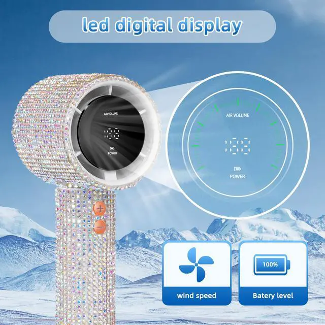 Alt view image 5 of 7 - Full Diamond Portable Handheld Turbo Fan | 1800mAh USB Rechargeable Personal Battery Operated Mini Small Pocket Fan for Travel/Outdoor/Vacation/Beach/Outdoor Activities