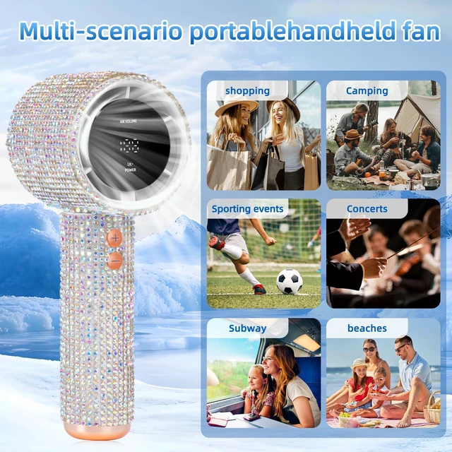 Alt view image 6 of 7 - Full Diamond Portable Handheld Turbo Fan | 1800mAh USB Rechargeable Personal Battery Operated Mini Small Pocket Fan for Travel/Outdoor/Vacation/Beach/Outdoor Activities