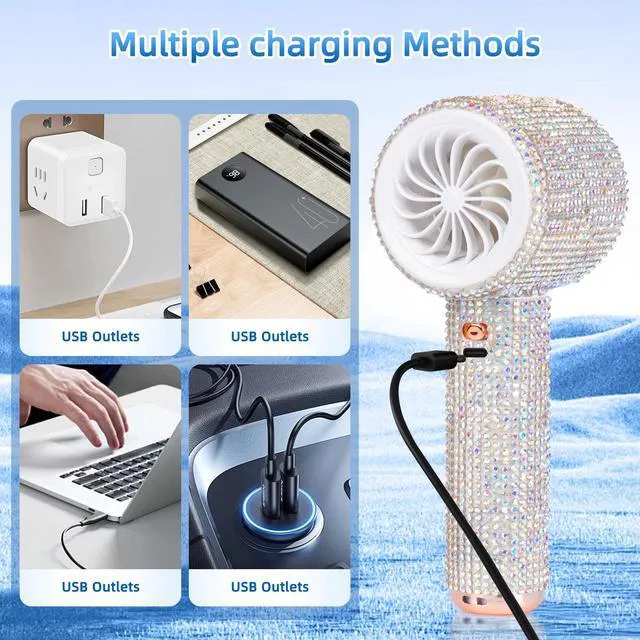 Alt view image 7 of 7 - Full Diamond Portable Handheld Turbo Fan | 1800mAh USB Rechargeable Personal Battery Operated Mini Small Pocket Fan for Travel/Outdoor/Vacation/Beach/Outdoor Activities