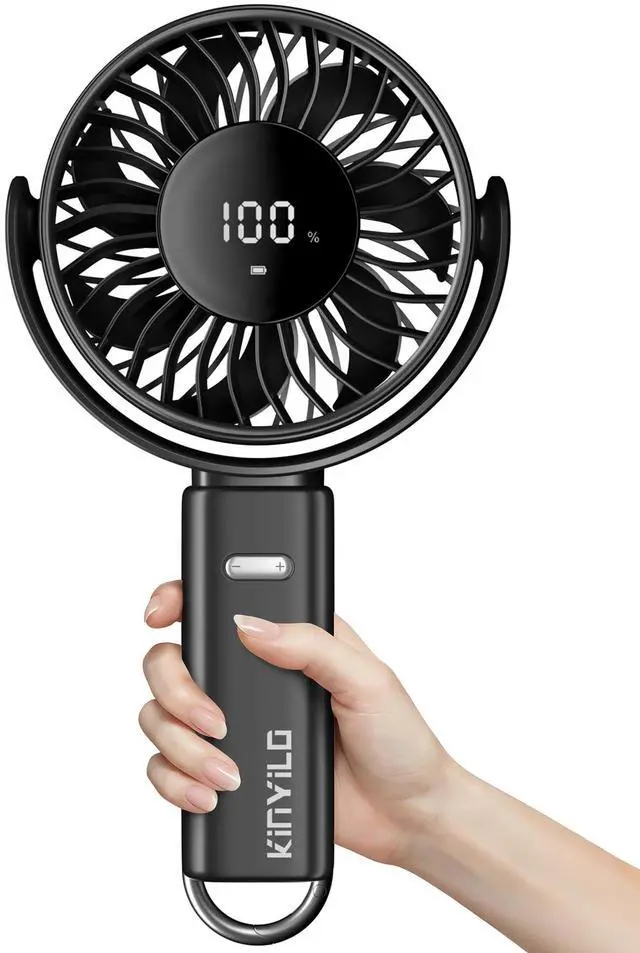 Main image of 6.5" Large Handheld Fan, Powerful Portable Fan for Travel, Black | 1.1 lb, 100 Speed Level, 5-30H Runtime, 6000mAh Battery, Carabiner Clip & 135° Foldable Personal Fan for Beach Cruise Concert