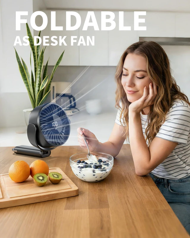 Alt view image 4 of 7 - 6.5" Large Handheld Fan, Powerful Portable Fan for Travel, Black | 1.1 lb, 100 Speed Level, 5-30H Runtime, 6000mAh Battery, Carabiner Clip & 135° Foldable Personal Fan for Beach Cruise Concert