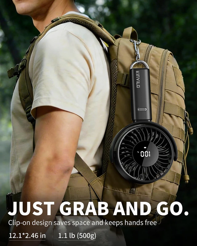 Alt view image 5 of 7 - 6.5" Large Handheld Fan, Powerful Portable Fan for Travel, Black | 1.1 lb, 100 Speed Level, 5-30H Runtime, 6000mAh Battery, Carabiner Clip & 135° Foldable Personal Fan for Beach Cruise Concert