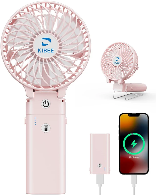 Main image of 5200mAh Portable Handheld Fan, 20H Max Runtime USB Rechargeable Foldable 180° Mini Personal Fan, 3 Speeds Quiet Cooling Fan with Stand & Power Bank, Travel Outdoor Makeup Concerts (Pink)