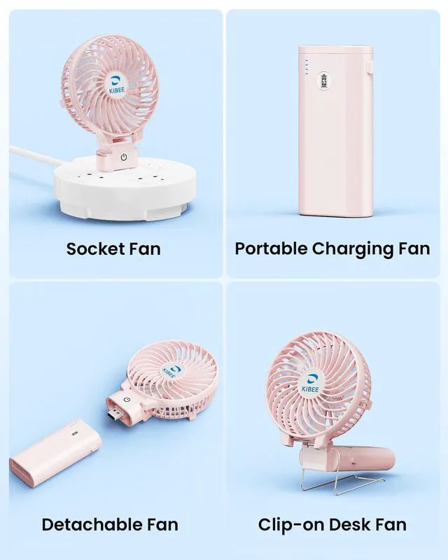 Alt view image 4 of 6 - 5200mAh Portable Handheld Fan, 20H Max Runtime USB Rechargeable Foldable 180° Mini Personal Fan, 3 Speeds Quiet Cooling Fan with Stand & Power Bank, Travel Outdoor Makeup Concerts (Pink)