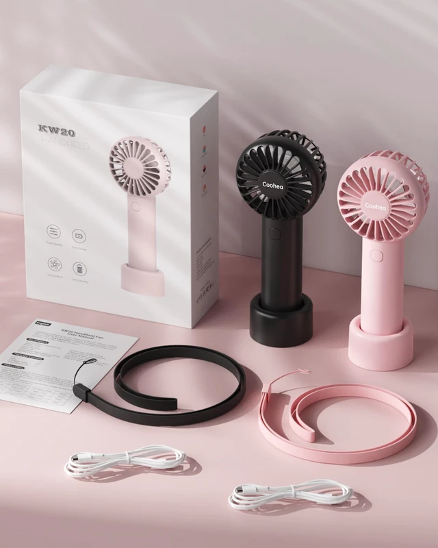 Alt view image 7 of 7 - Mini Handheld Fan, 3 Speed, 3-in-1 Small Rechargeable Portable Fan | Small Cute Design, Personal Fan with Base & Lanyard, Quiet Operation with Low Power, for Eyelash Makeup Travel Beach Office