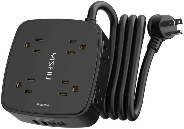 Main image of 6 Ft Surge Protector Power Strip - 8 Widely Outlets with 4 USB Ports, 3 Side Outlet Extender with 6 Feet Extension Cord, Flat Plug, Wall Mount, Desk USB Charging Station, ETL,Black