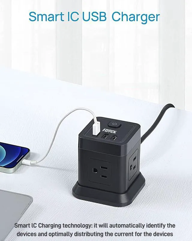 Alt view image 4 of 6 - Power Strip USB C, 4 Outlets 3 USB Ports 5 FT Extension Cord Black | Space Saving Cube Shape Widely Spaced Outlets with USB C Port Flat Plug Power Strip for Travel Dorm Office Bedroom ETL Listed