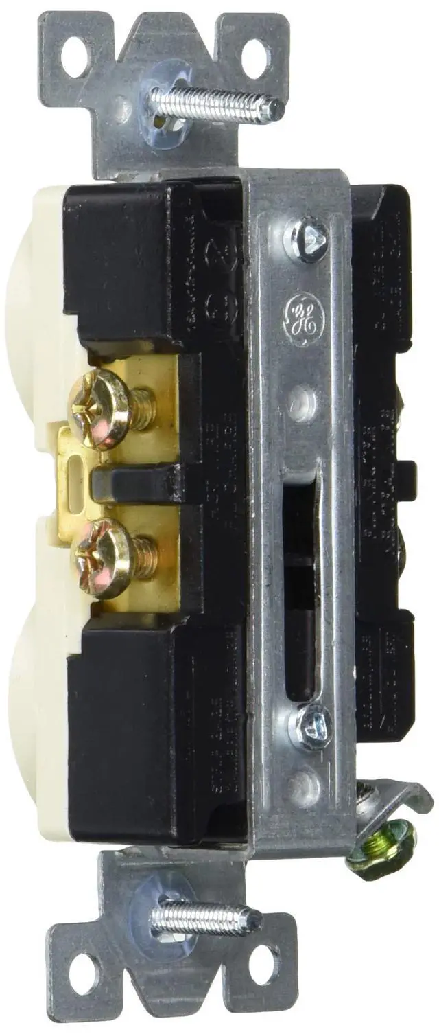 Alt view image 2 of 2 - Duplex Wall Outlet, 2 Grounded Outlets, Light Almond | Self-Grounding Clip for Easy Install, Heavy Duty Reinforced Yoke, Supports 125VAC/15A, No Neutral Required