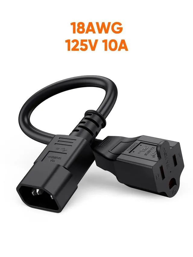 Alt view image 4 of 5 - 5-Pack 1-Foot NEMA 5-15R to IEC 320 C14 Power Cords, 0.3 M | Fully molded computer power adapter cable, PDU power cable, black, rated at 125V/10A