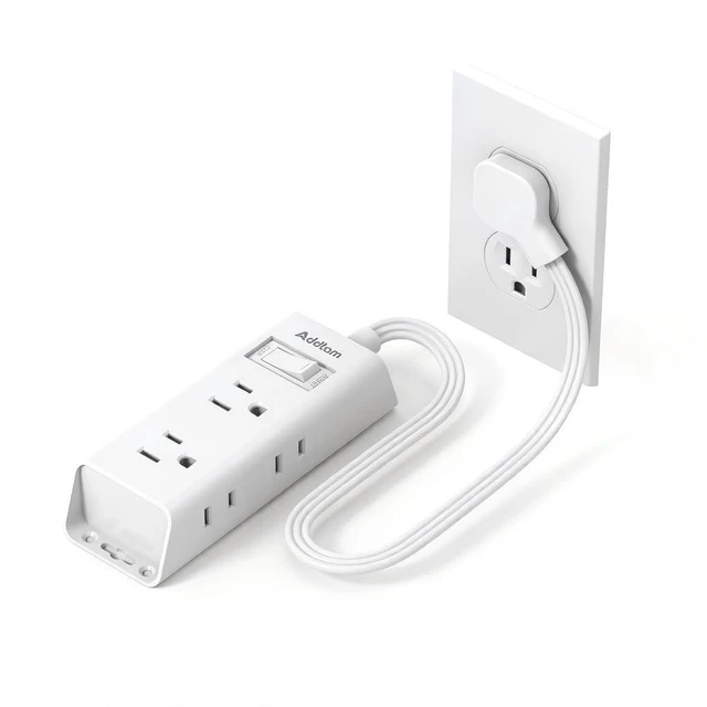 Main image of Flat Plug Power Strip with 6 Outlet Extender, 1 FT Extension Cord Flat Wall Plug with Multiple Outlets, No Surge Protector for Cruise Ship, Travel, Dorm, Home Office, Cruise Essentials, White