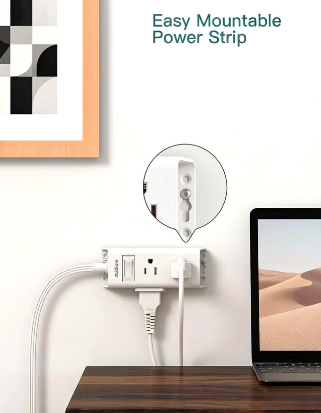 Alt view image 5 of 7 - Flat Plug Power Strip with 6 Outlet Extender, 1 FT Extension Cord Flat Wall Plug with Multiple Outlets, No Surge Protector for Cruise Ship, Travel, Dorm, Home Office, Cruise Essentials, White