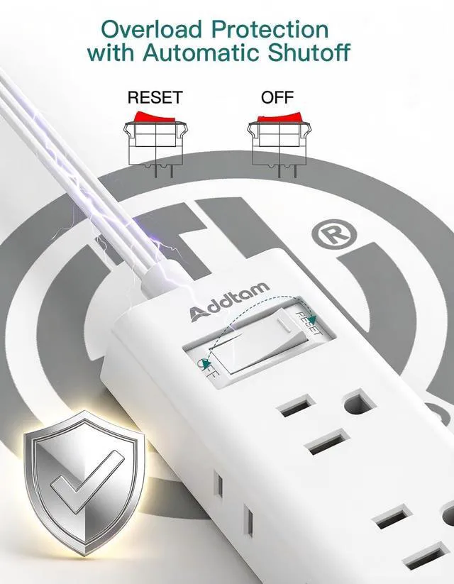 Alt view image 6 of 7 - Flat Plug Power Strip with 6 Outlet Extender, 1 FT Extension Cord Flat Wall Plug with Multiple Outlets, No Surge Protector for Cruise Ship, Travel, Dorm, Home Office, Cruise Essentials, White