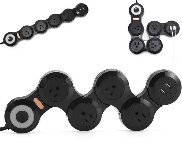 Main image of Flexible Surge Protector Power Strip, 6 Feet Long Cord 4 Outlets 2 USB 10V/13amp Flat Plug with Overload Protection Extension Cord,Suitable for Home Office Travel,Black