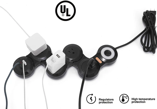 Alt view image 2 of 7 - Flexible Surge Protector Power Strip, 6 Feet Long Cord 4 Outlets 2 USB 10V/13amp Flat Plug with Overload Protection Extension Cord,Suitable for Home Office Travel,Black