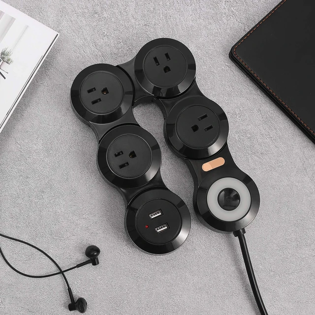 Alt view image 4 of 7 - Flexible Surge Protector Power Strip, 6 Feet Long Cord 4 Outlets 2 USB 10V/13amp Flat Plug with Overload Protection Extension Cord,Suitable for Home Office Travel,Black