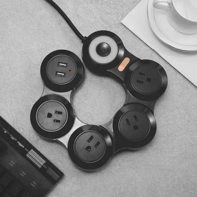 Alt view image 5 of 7 - Flexible Surge Protector Power Strip, 6 Feet Long Cord 4 Outlets 2 USB 10V/13amp Flat Plug with Overload Protection Extension Cord,Suitable for Home Office Travel,Black