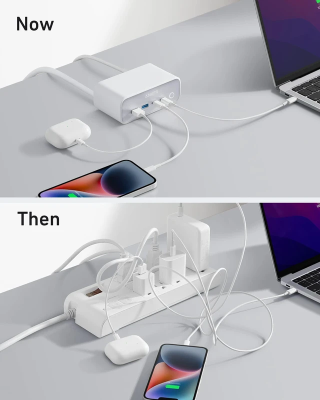 Alt view image 5 of 6 - 525 Charging Station, 7-in-1 USB C Power Strip, 65W Max | 5ft Extension Cord with 3AC, 2USB A, 2USB C, for iphone13/14, Power Delivery Desktop Accessory for MacBook Pro, Home, Office